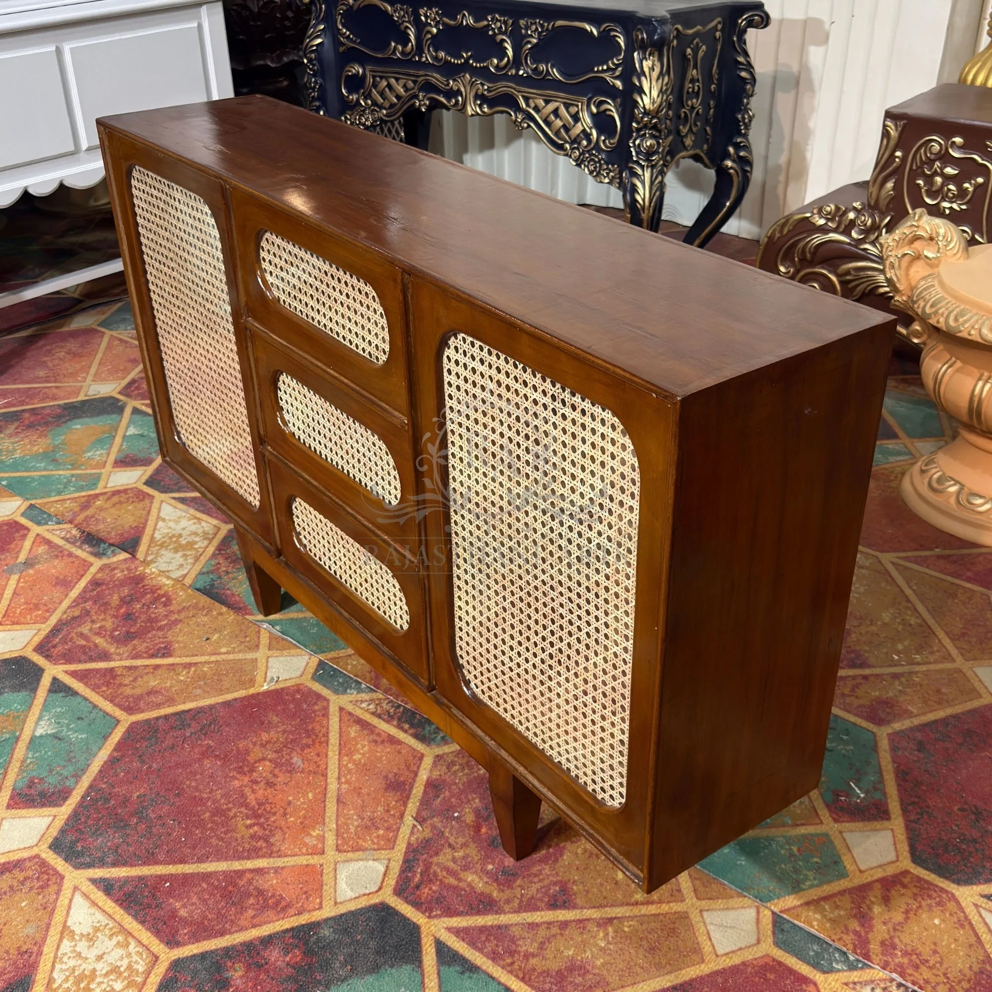 Foldable Cane Work Wooden Counter Portable Display & Serving Counter RACTR-15 - Image 3